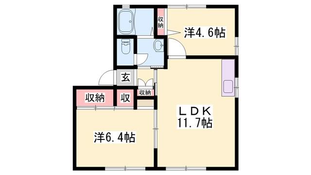 ジュネスのざとウエスト(2LDK/1階)の間取り写真