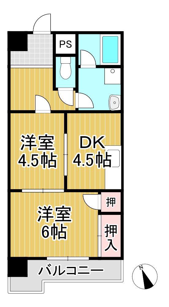 久留米パインハイツ(2DK/4階)の間取り写真