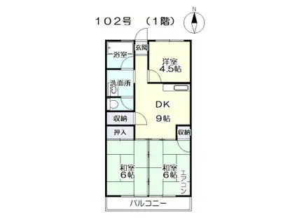 ハイツ蓬莱台(3LDK/1階)の間取り写真