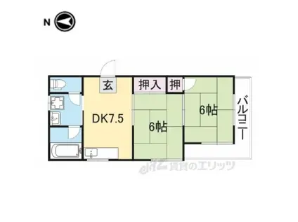 メゾンドフルール生駒壱番館(2DK/1階)の間取り写真