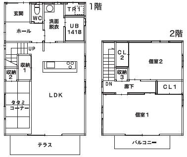 佐川第2団地(4LDK/1階)の間取り写真