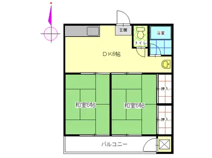 グリーンコーポ(2DK/2階)の間取り写真