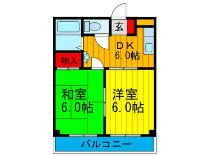 三熊ハイツ渚7号(2DK/3階)の間取り写真