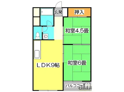 新所沢第一コーポラス(2LDK/3階)の間取り写真