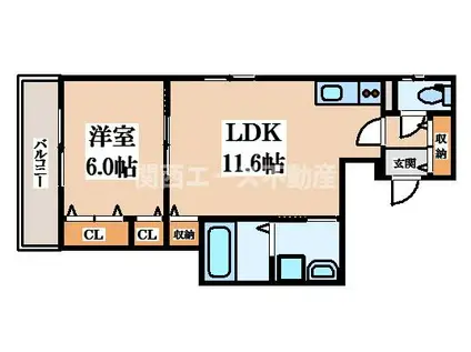 クリエオーレ稲田本町(1LDK/1階)の間取り写真