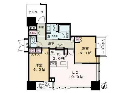 ザ・ファインタワー大阪肥後橋(2LDK/7階)の間取り写真