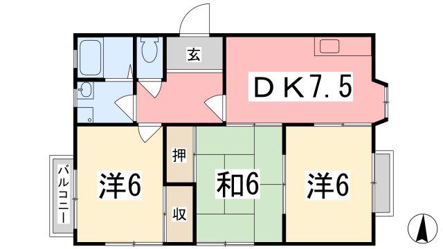 ハウス新町(3DK/2階)の間取り写真