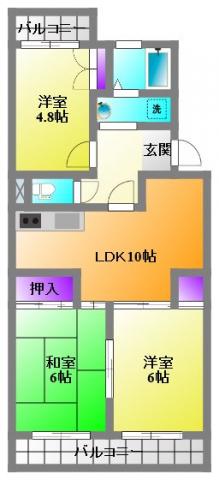 マンション中瀬(3LDK/2階)の間取り写真