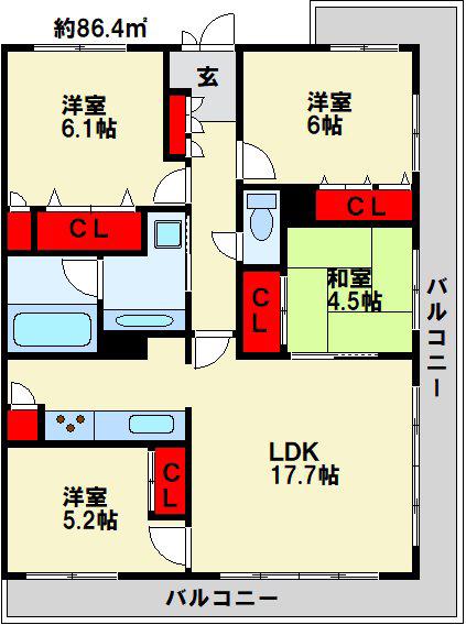 アクロス小倉セントラルスクエア(4LDK/6階)の間取り写真