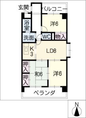 グランドール白旗(3LDK/3階)の間取り写真