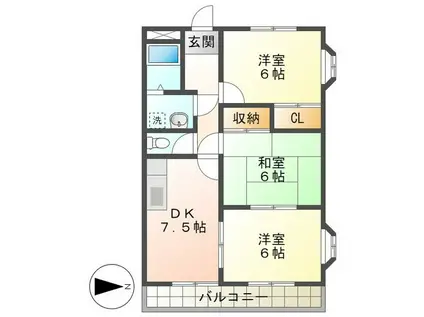 らべんだー(3DK/1階)の間取り写真