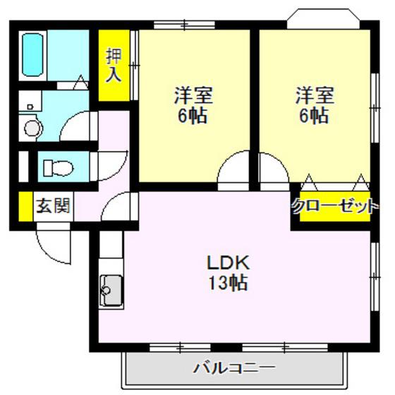 リジェールB棟(2LDK/1階)の間取り写真