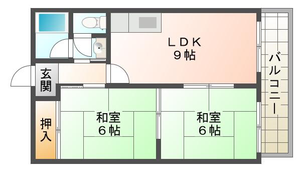 サンフローレ千代ヶ丘(2LDK/3階)の間取り写真