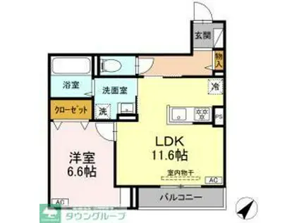 DBLESS上大岡(1LDK/2階)の間取り写真