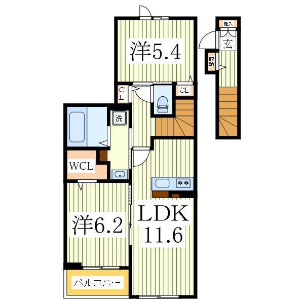 ココラ フェリーチェB(2LDK/2階)の間取り写真