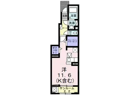 かがやき(ワンルーム/1階)の間取り写真