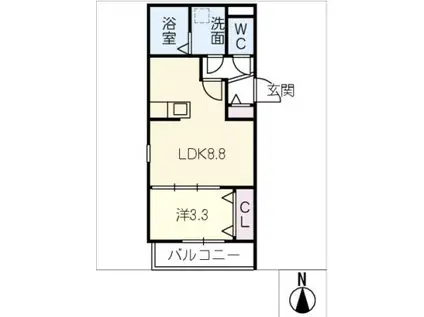 ジーメゾン名古屋正徳町(1LDK/3階)の間取り写真