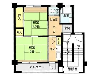京急本線 屏風浦駅 徒歩15分 5階建 築63年(2K/5階)の間取り写真