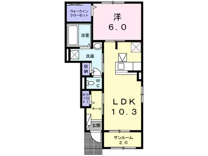 ピンズ唐津II(1LDK/1階)の間取り写真