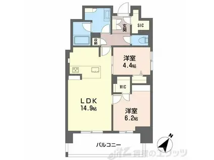 リビエナ グラン 新梅田(2LDK/4階)の間取り写真