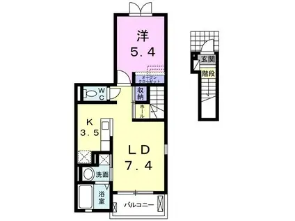 ビブレストV A(1LDK/2階)の間取り写真