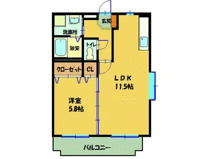 グランディール小山I(1LDK/2階)の間取り写真