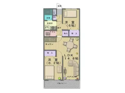 パークサイドミサワ(2LDK/1階)の間取り写真