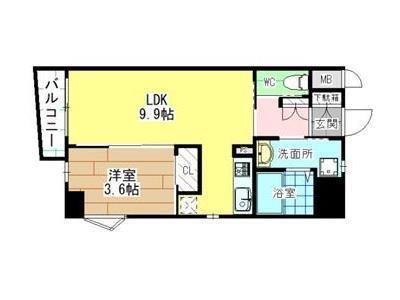 MGA城内(1LDK/6階)の間取り写真