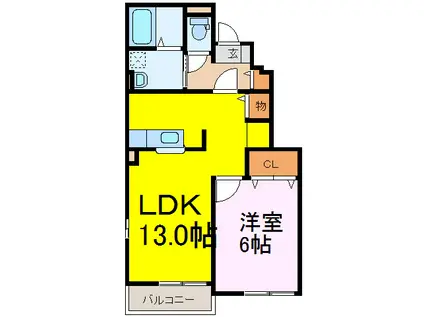 ノースウッド I(1LDK/1階)の間取り写真