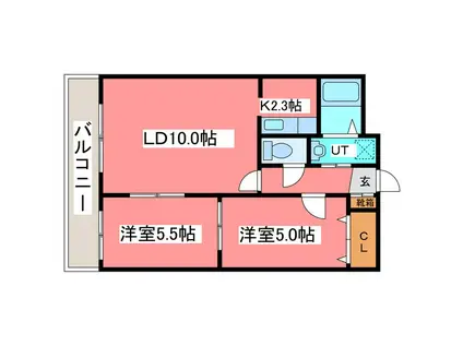 イーストウォール(2LDK/2階)の間取り写真