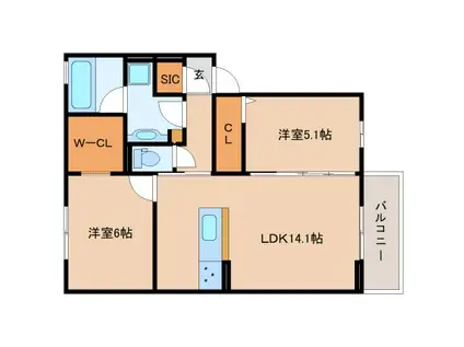 恵比寿の森(2LDK/2階)の間取り写真