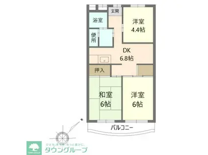 宮前平サンヒル(3DK/1階)の間取り写真