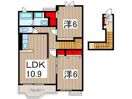 狭山市柏原 平成19年築 2LDK(2LDK/2階)の間取り写真