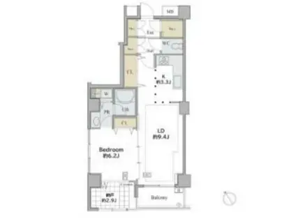 シャレール広尾 2号棟(1SLDK/5階)の間取り写真