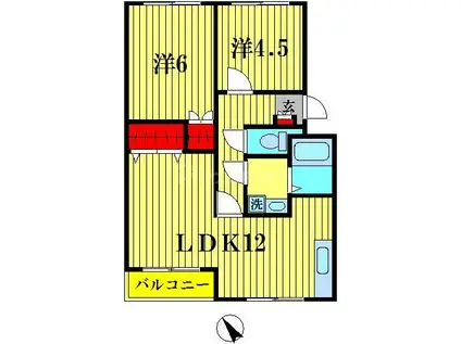 ハイツ福(2LDK/3階)の間取り写真