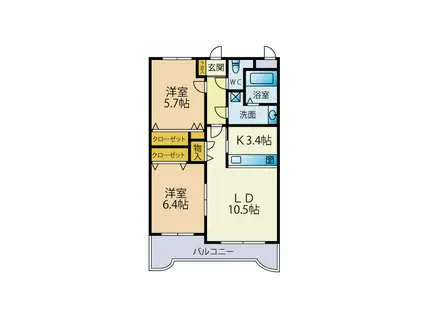 マーベラスII(2LDK/1階)の間取り写真