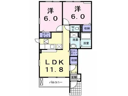 コルテス千代田D(2LDK/1階)の間取り写真