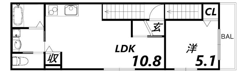 阪神本線 武庫川駅 徒歩8分 3階建 築1年(1LDK/2階)の間取り写真