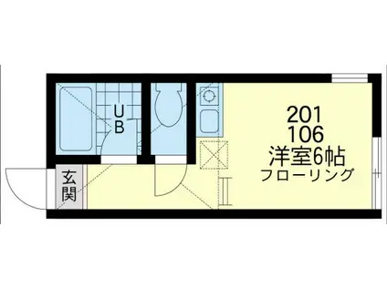 ユナイト殿町セニョール・ド・ボンフィン(ワンルーム/2階)の間取り写真