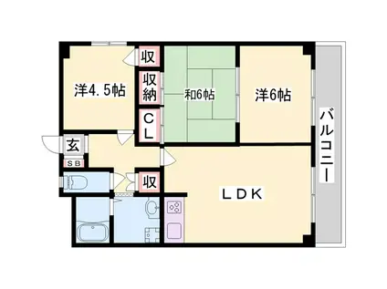 サンシャイン山下B棟(2LDK/2階)の間取り写真