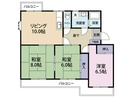 ハイツ蓼原B(3LDK/1階)の間取り写真