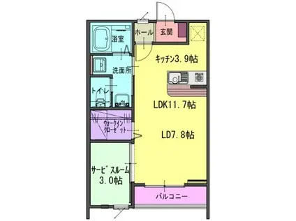 パルテR(1SK/1階)の間取り写真