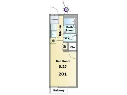 ツインオークス(1K/2階)の間取り写真