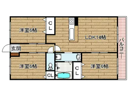 アムールカセイ(3LDK/1階)の間取り写真