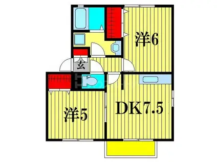 セピアコートD(2DK/2階)の間取り写真