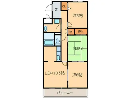 桃山台コート(3LDK/2階)の間取り写真