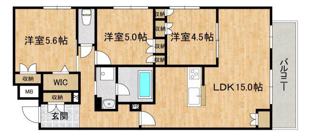 シャルマンおおたかの森(3LDK/2階)の間取り写真