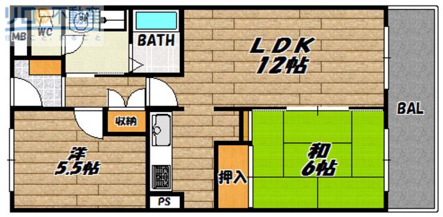 ロイヤルメゾン宝塚南(2LDK/3階)の間取り写真