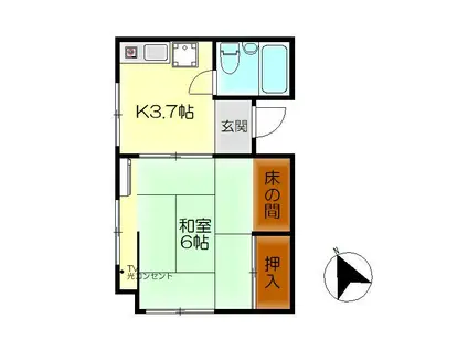 岡田ビル(1K/3階)の間取り写真