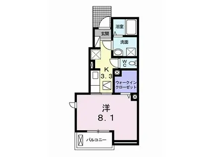 ベネディーレ V(1K/1階)の間取り写真